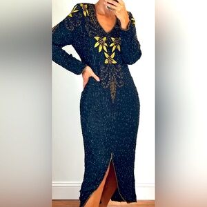 VINTAGE GORGEOUS BEADED HOLIDAY DRESS.